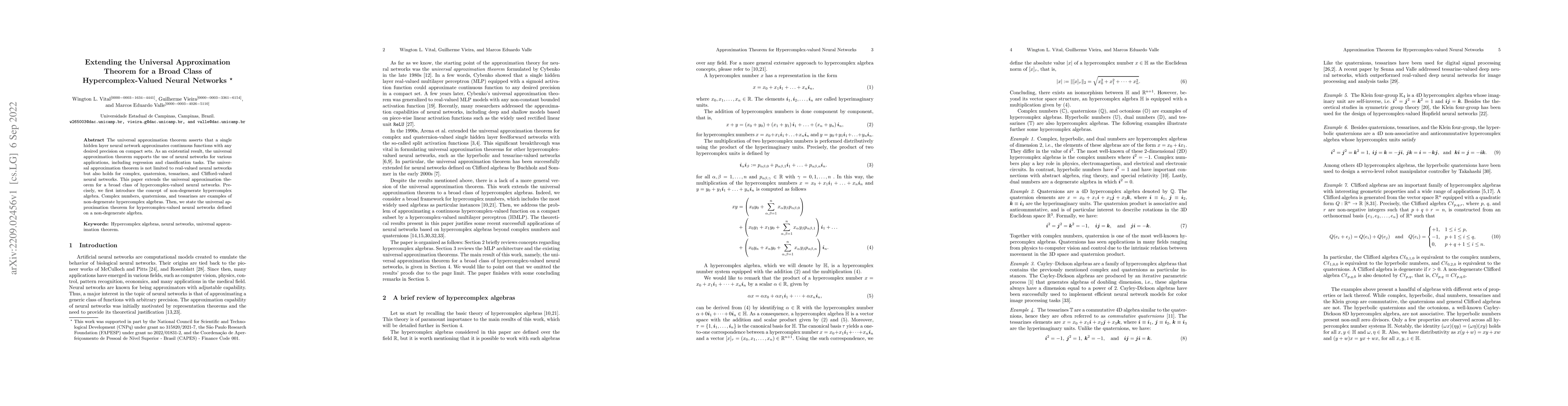 Thumbnail for Extending the Universal Approximation Theorem for a Broad Class of
  Hypercomplex-Valued Neural Networks
