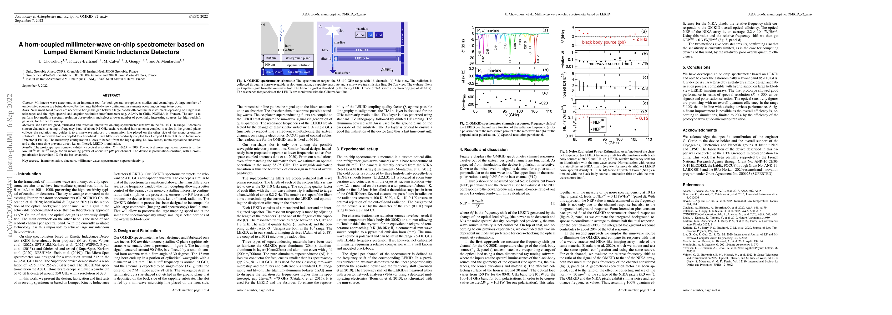 Thumbnail for A horn-coupled millimeter-wave on-chip spectrometer based on Lumped
  Element Kinetic Inductance Detectors