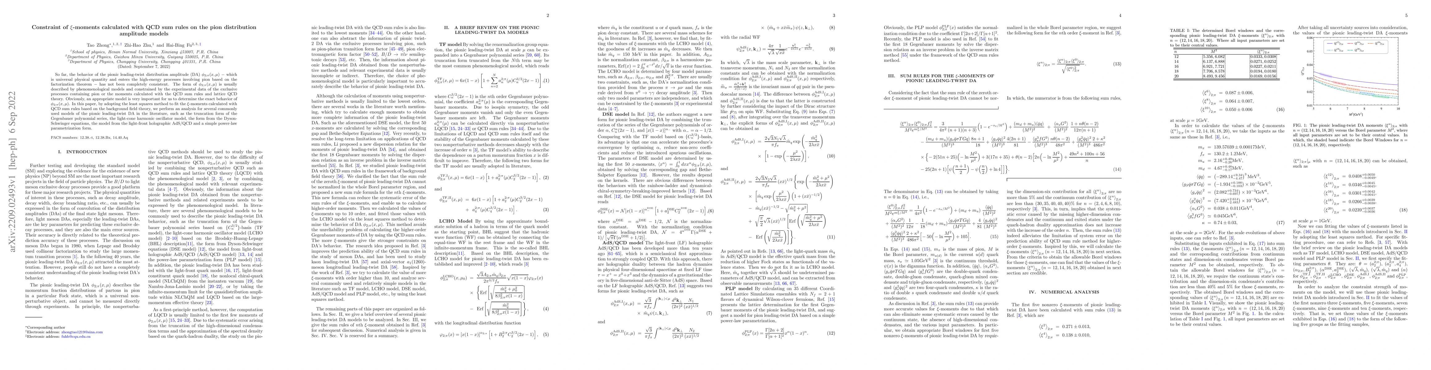 Thumbnail for Constraint of $\xi$-moments calculated with QCD sum rules on the pion
  distribution amplitude models