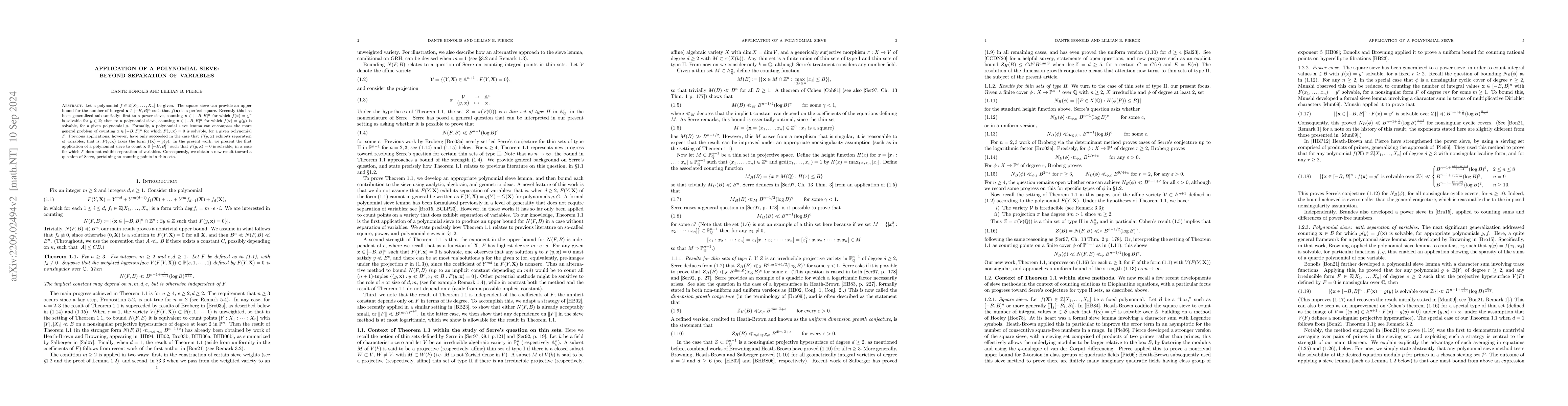 Thumbnail for Application of a polynomial sieve: beyond separation of variables