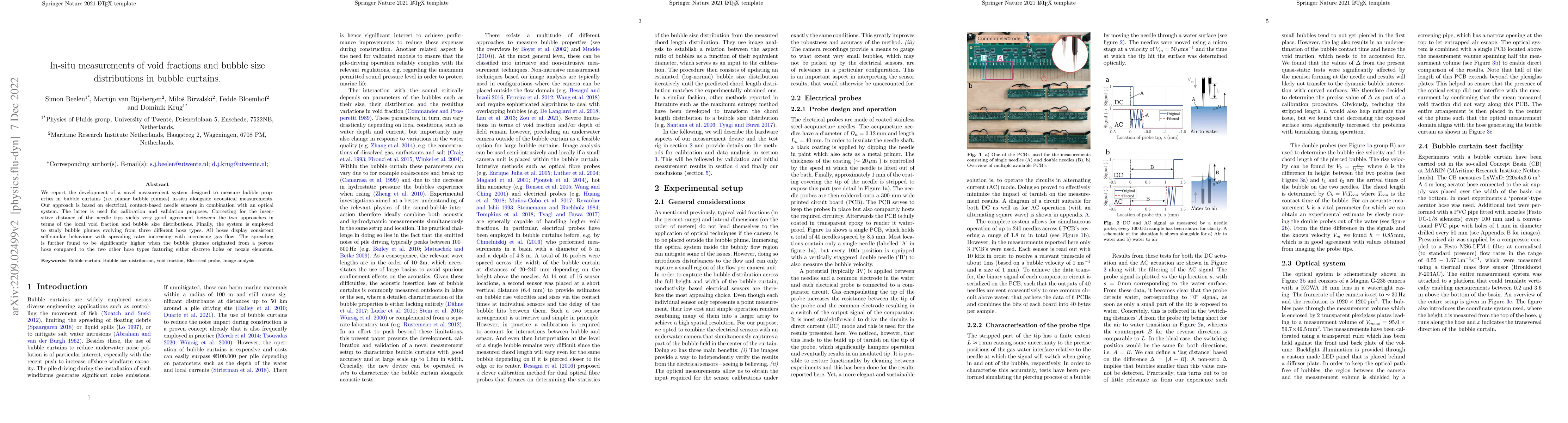 Thumbnail for In-situ measurements of void fractions and bubble size distributions in
  bubble curtains