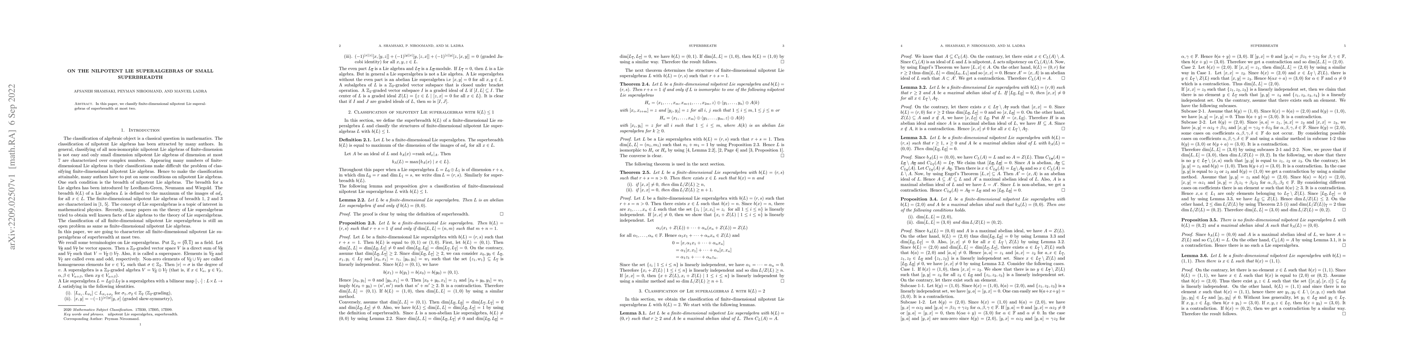 Thumbnail for On the nilpotent Lie superalgebras of small superbreadth