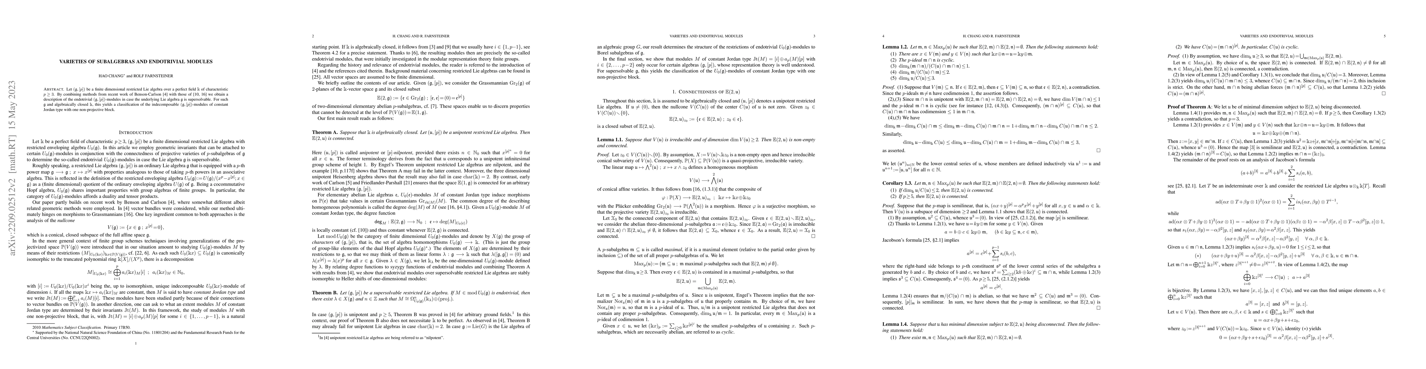 Thumbnail for Varieties of subalgebras and endotrivial modules