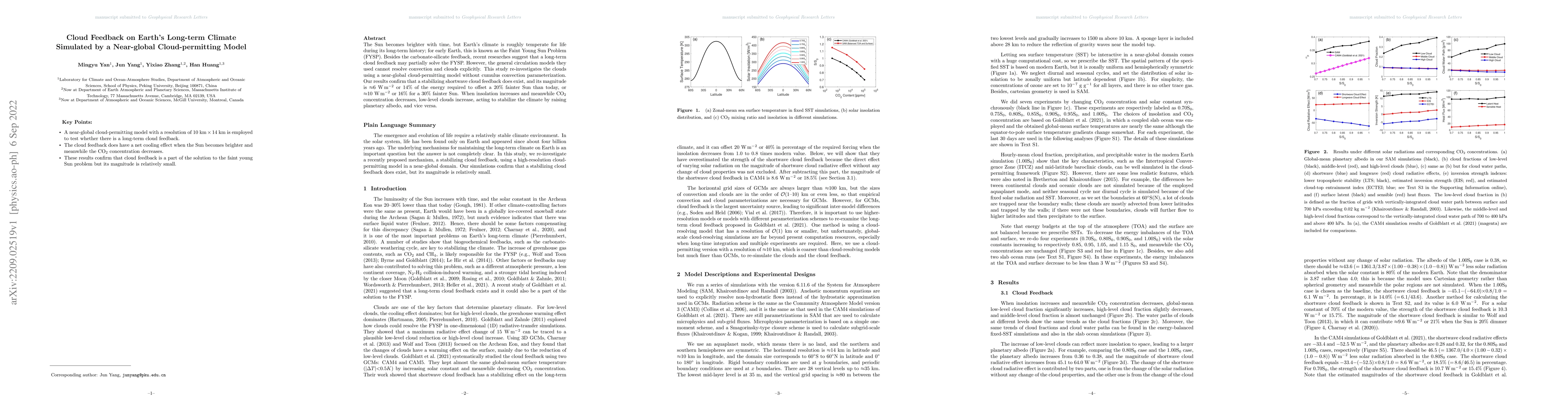 Thumbnail for Cloud Feedback on Earth's Long-term Climate Simulated by a Near-global
  Cloud-permitting Model