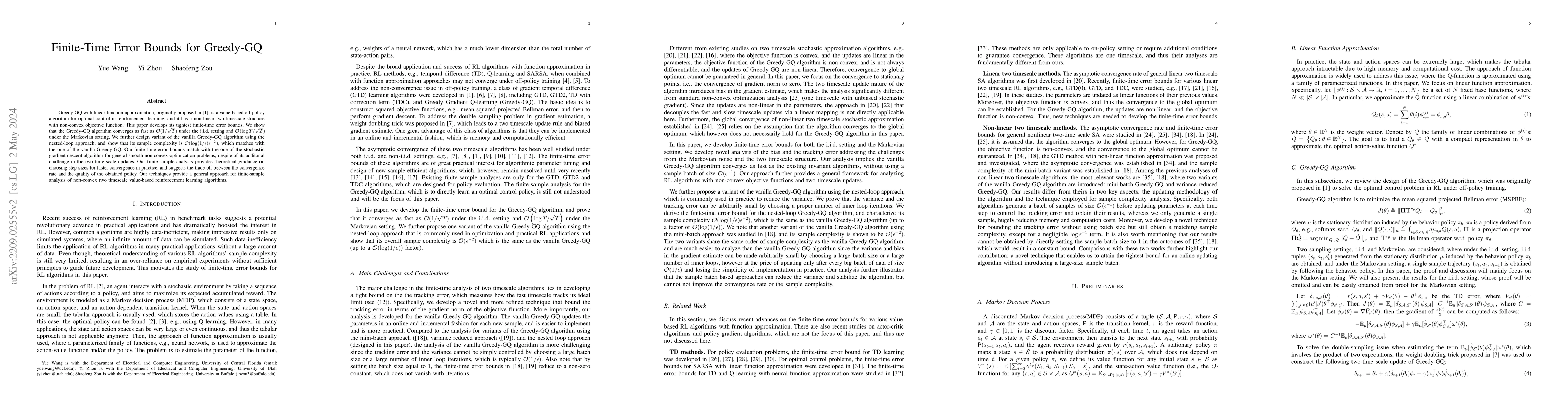 Thumbnail for Finite-Time Error Bounds for Greedy-GQ