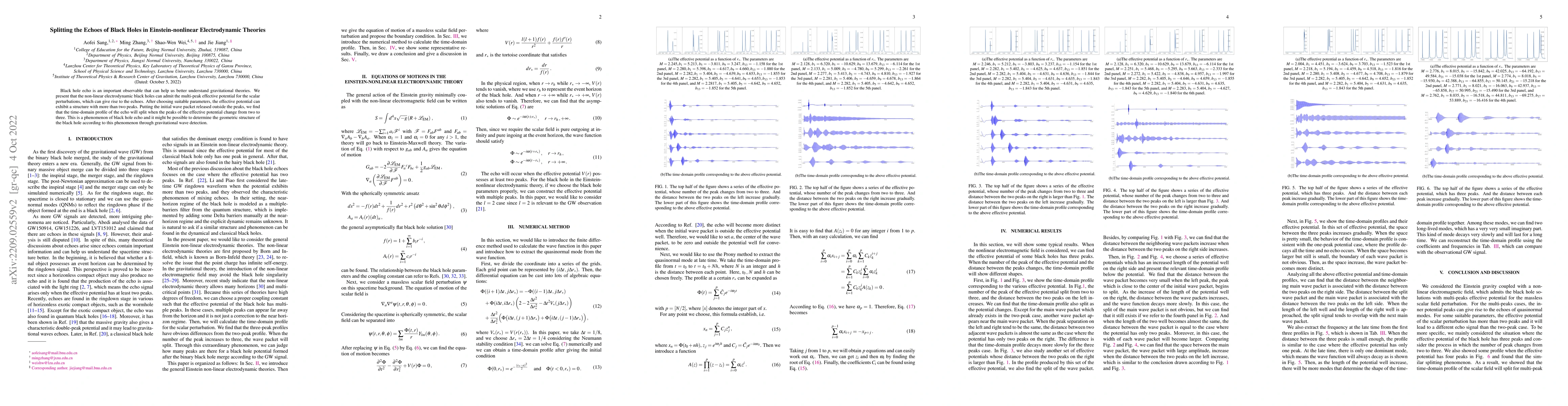 Thumbnail for Splitting the Echoes of Black Holes in Einstein-nonlinear Electrodynamic
  Theories