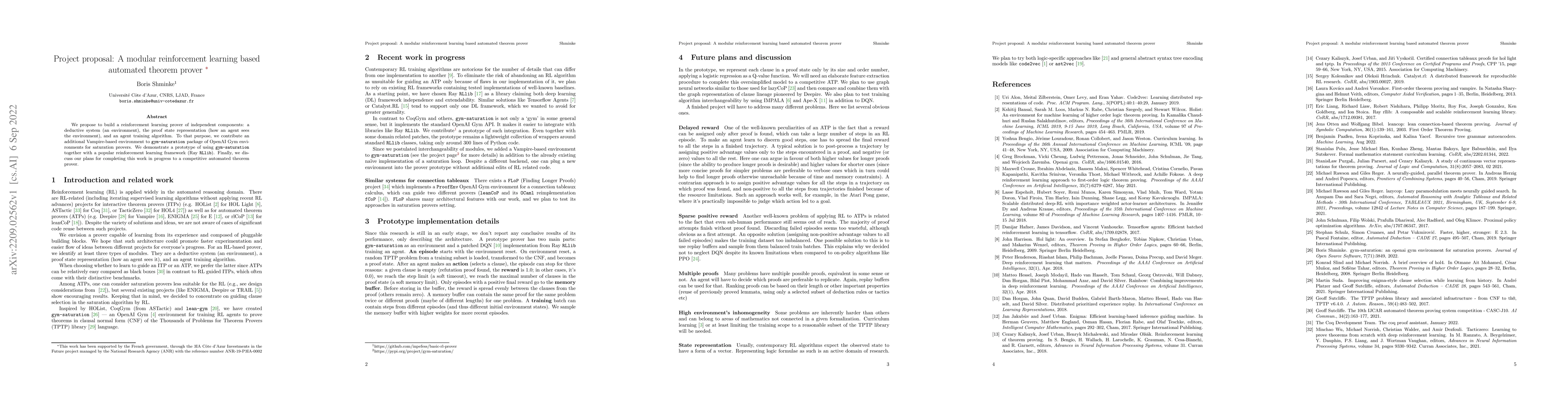 Thumbnail for Project proposal: A modular reinforcement learning based automated
  theorem prover