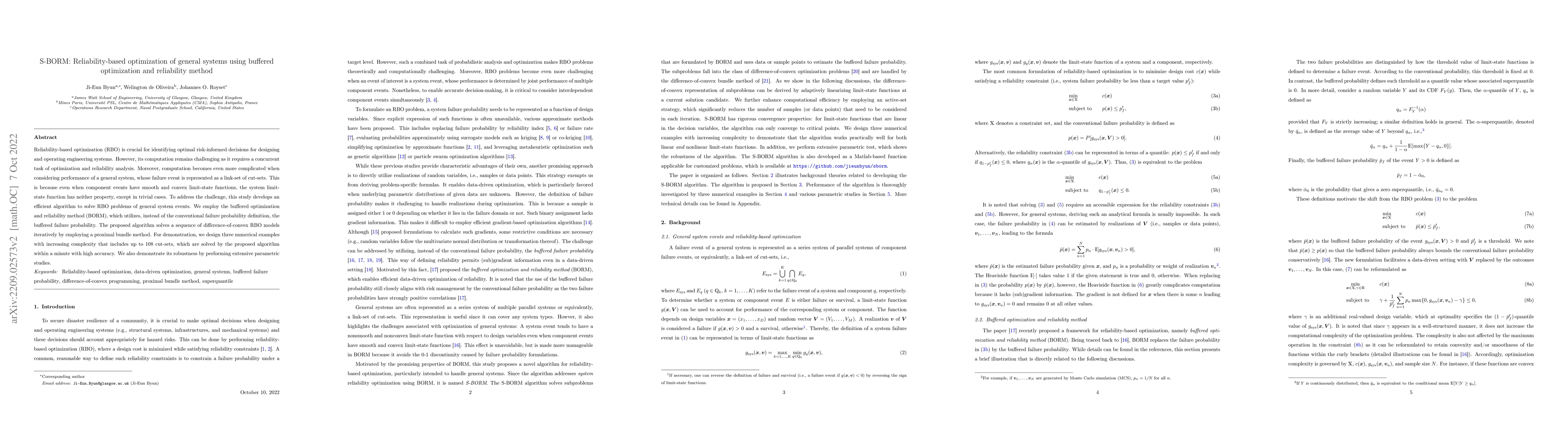 Thumbnail for S-BORM: Reliability-based optimization of general systems using buffered
  optimization and reliability method
