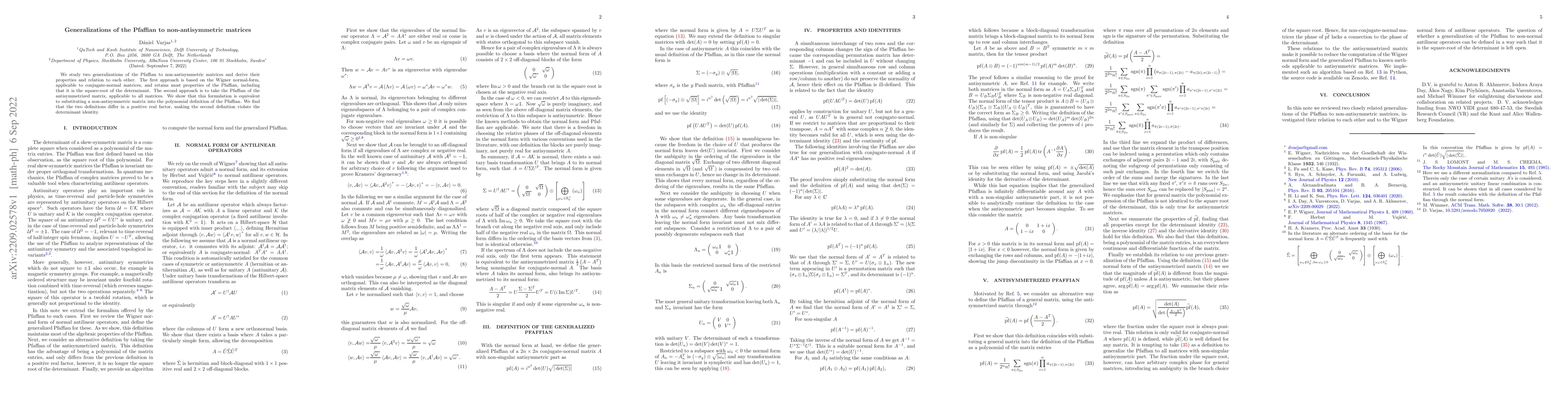 Thumbnail for Generalizations of the Pfaffian to non-antisymmetric matrices