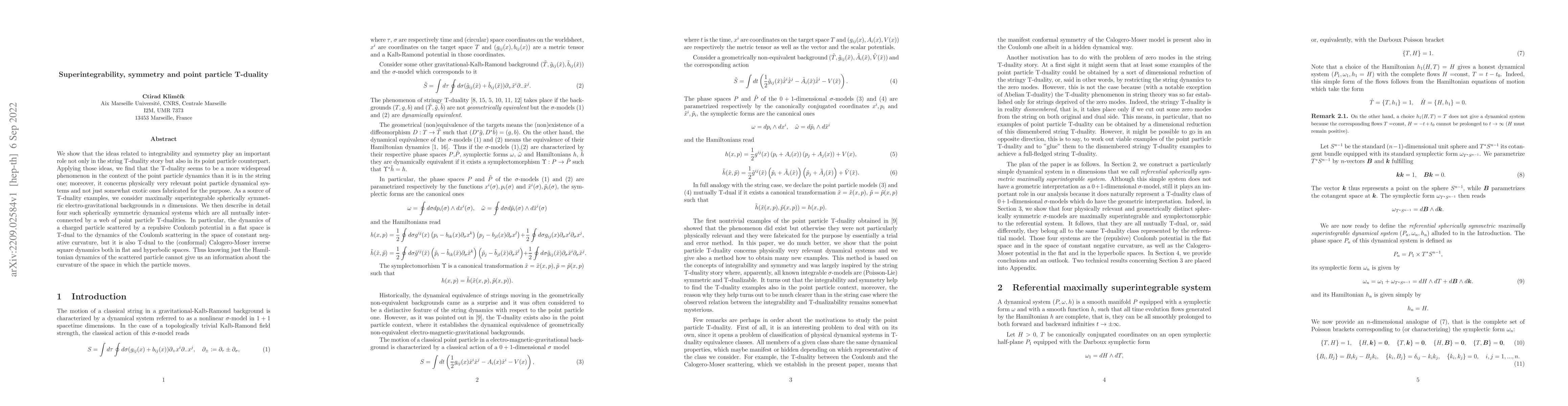 Thumbnail for Superintegrability, symmetry and point particle T-duality