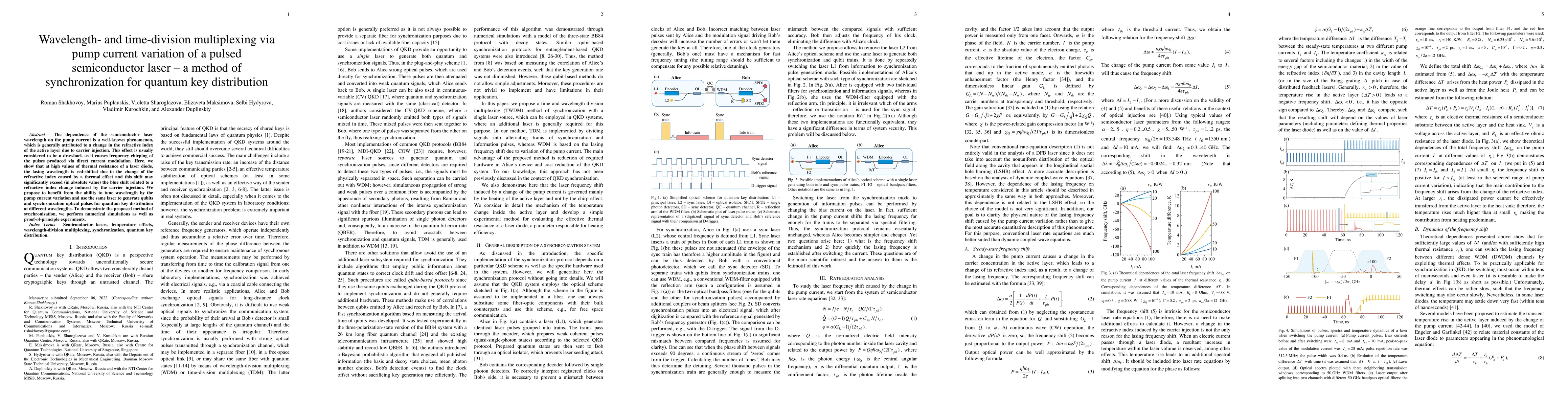 Thumbnail for Wavelength- and time-division multiplexing via pump current variation of
  a pulsed semiconductor laser -- a method of synchronization for quantum key
  distribution