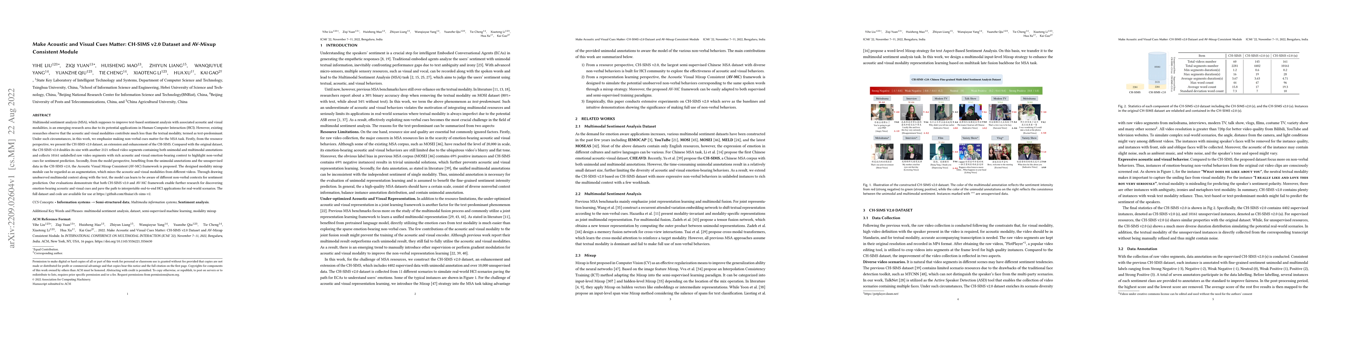 Thumbnail for Make Acoustic and Visual Cues Matter: CH-SIMS v2.0 Dataset and AV-Mixup
  Consistent Module