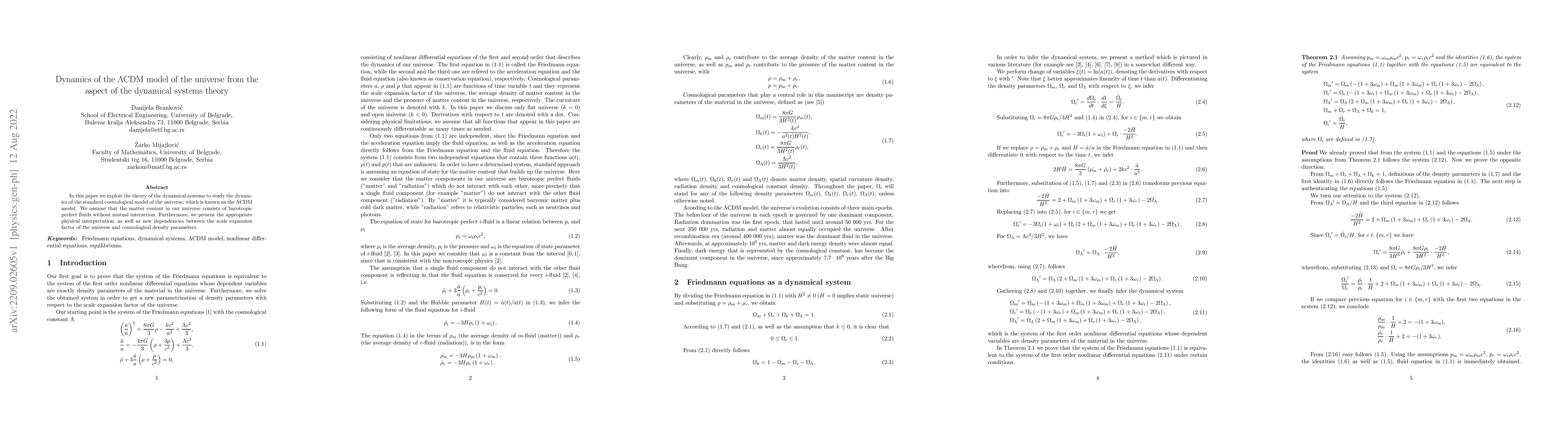 Thumbnail for Dynamics of the $\Lambda$CDM model of the universe from the aspect of
  the dynamical systems theory