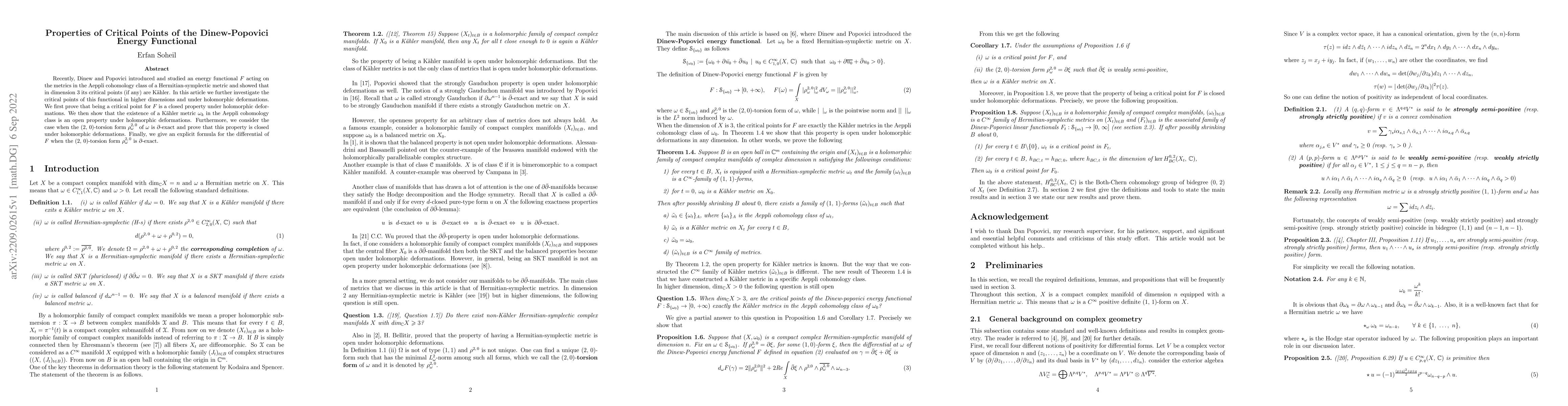 Thumbnail for Properties of Critical Points of the Dinew-Popovici Energy Functional