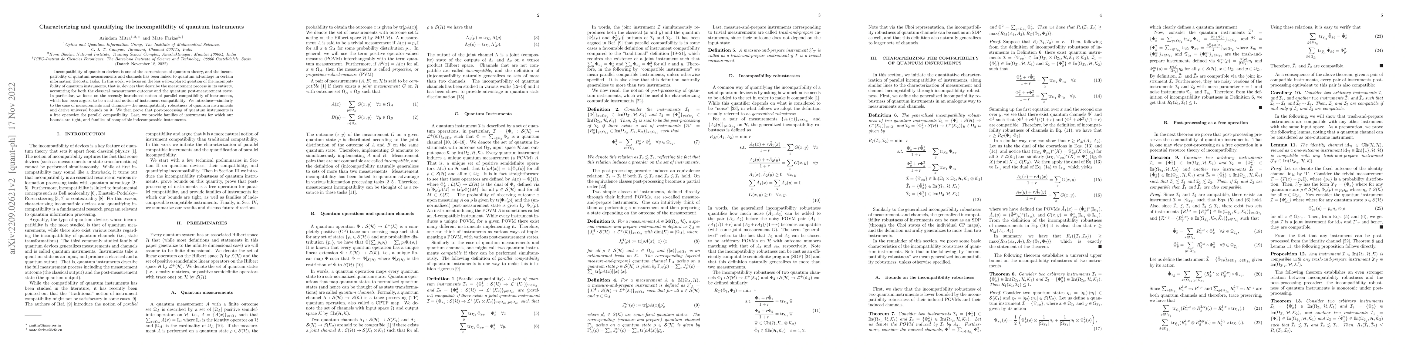 Thumbnail for Characterizing and quantifying the incompatibility of quantum
  instruments