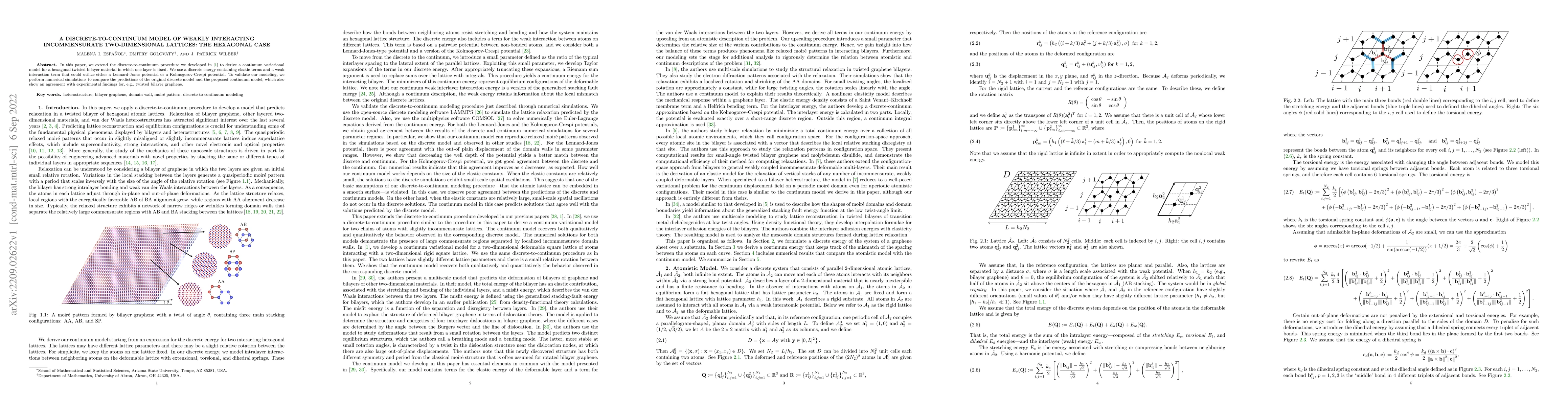 Thumbnail for A Discrete-to-Continuum Model of Weakly Interacting Incommensurate
  Two-Dimensional Lattices: The hexagonal case