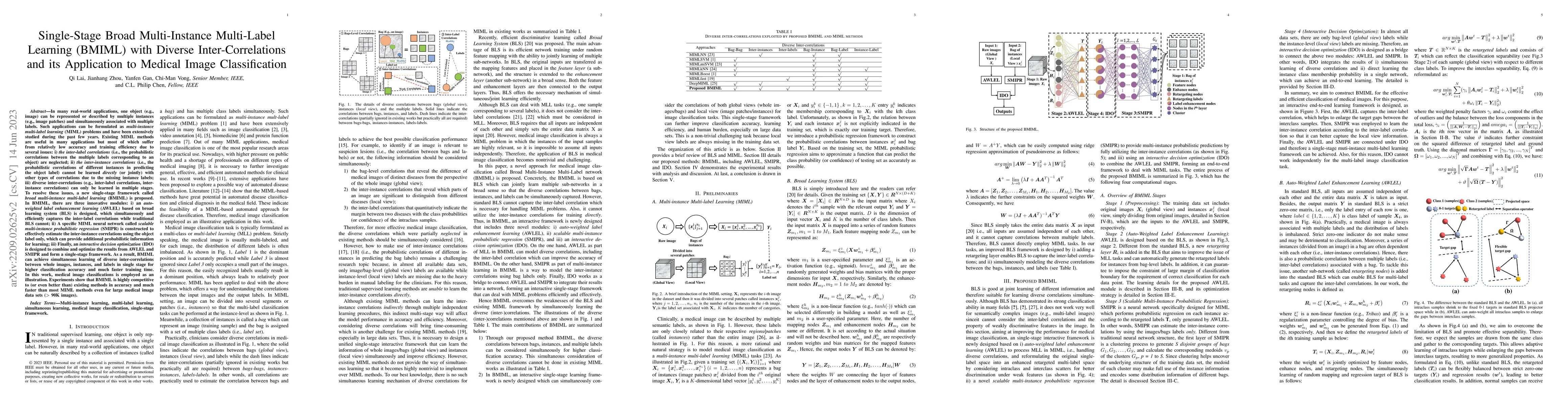 Thumbnail for Single-Stage Broad Multi-Instance Multi-Label Learning (BMIML) with
  Diverse Inter-Correlations and its application to medical image
  classification