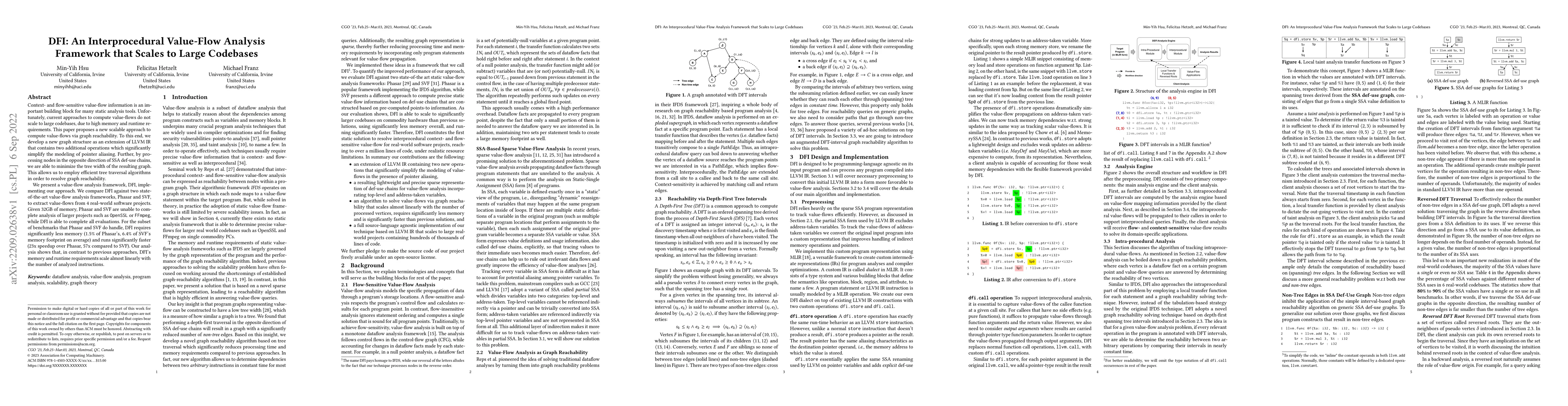 Thumbnail for DFI: An Interprocedural Value-Flow Analysis Framework that Scales to
  Large Codebases