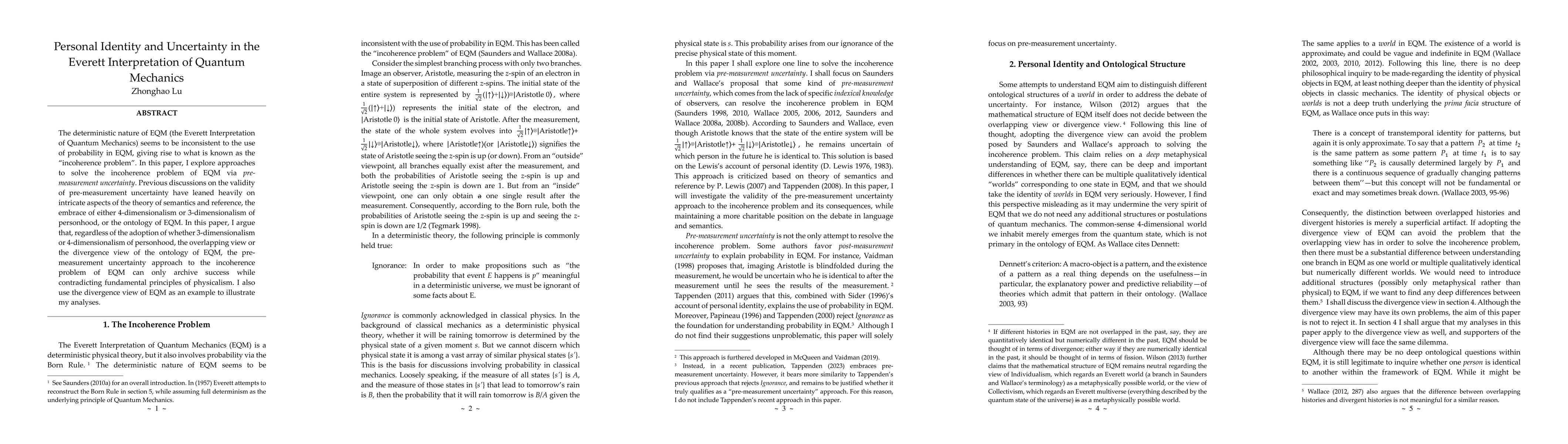 Thumbnail for Personal Identity and Uncertainty in the Everett Interpretation of
  Quantum Mechanics