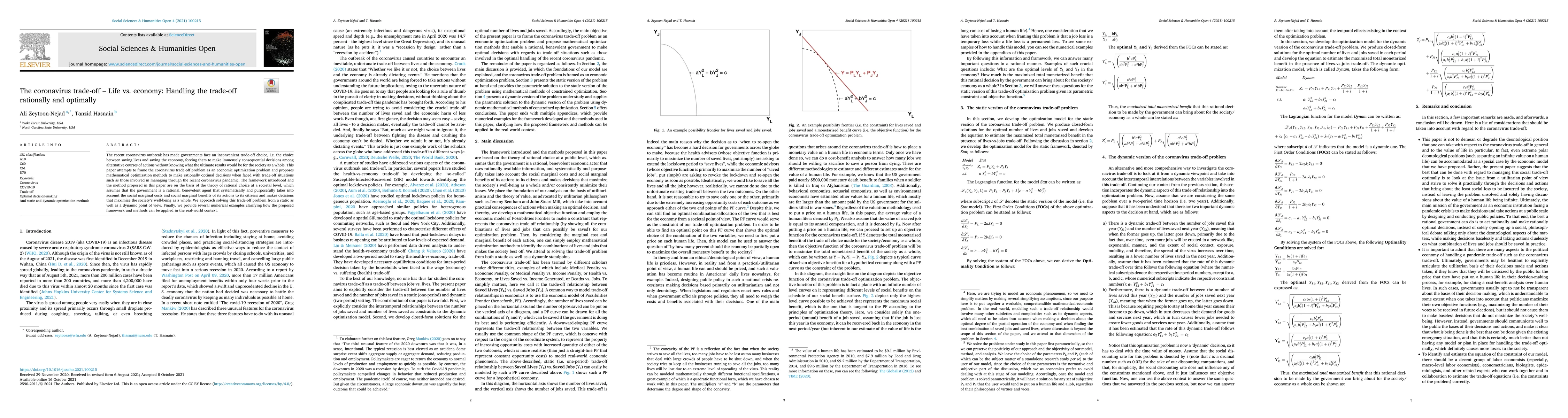 Thumbnail for The Coronavirus Tradeoff -- Life vs. Economy: Handling the Tradeoff
  Rationally and Optimally