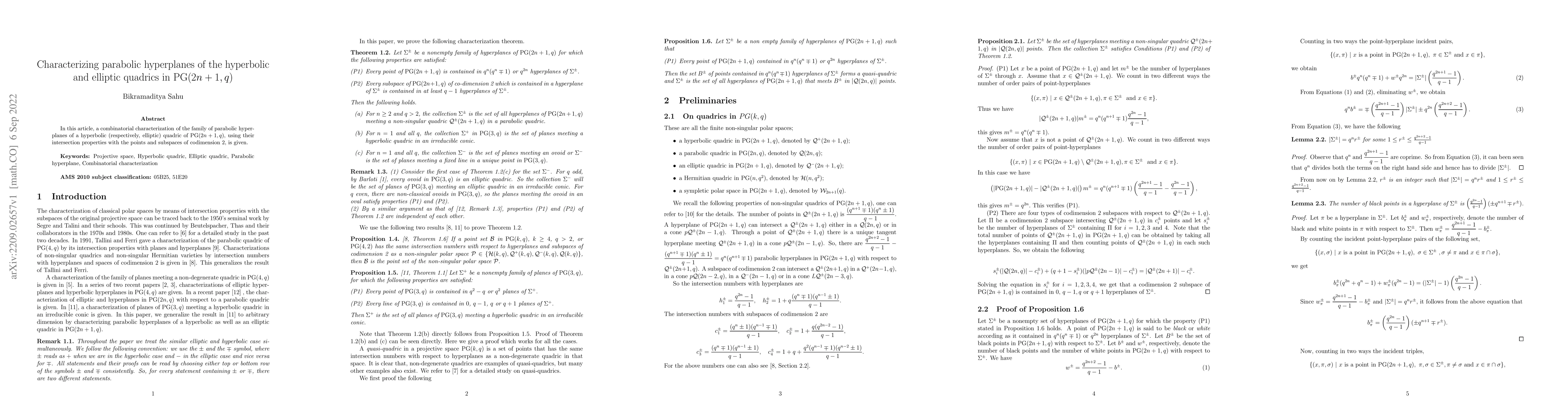 Thumbnail for Characterizing parabolic hyperplanes of the hyperbolic and elliptic
  quadrics in PG(2n + 1, q)