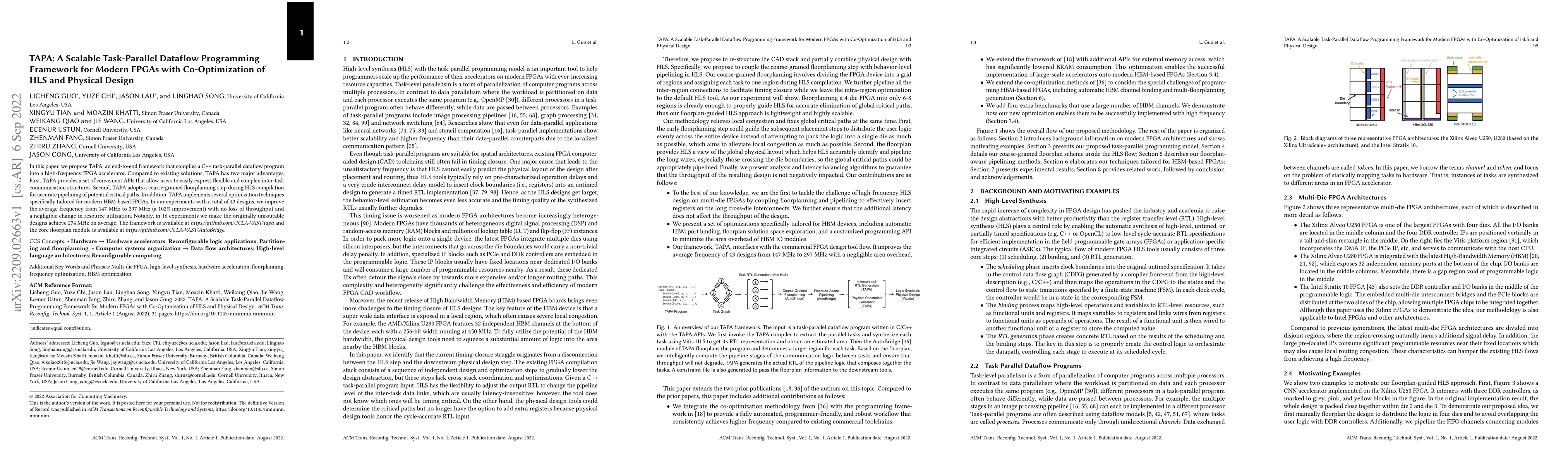Thumbnail for TAPA: A Scalable Task-Parallel Dataflow Programming Framework for Modern
  FPGAs with Co-Optimization of HLS and Physical Design