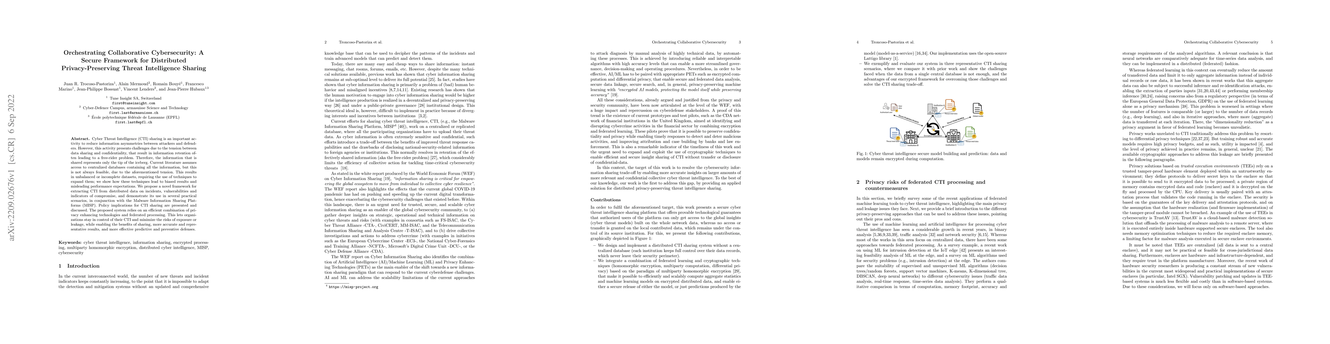 Thumbnail for Orchestrating Collaborative Cybersecurity: A Secure Framework for
  Distributed Privacy-Preserving Threat Intelligence Sharing