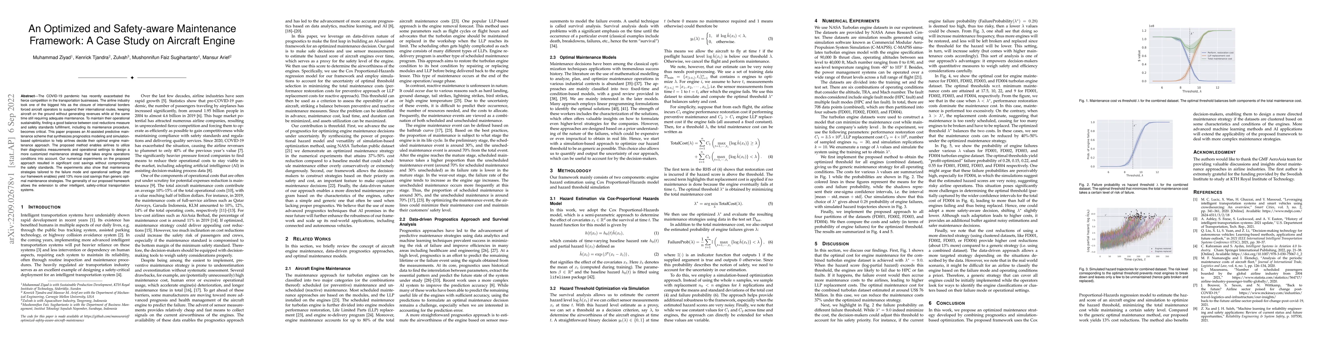 Thumbnail for An Optimized and Safety-aware Maintenance Framework: A Case Study on
  Aircraft Engine