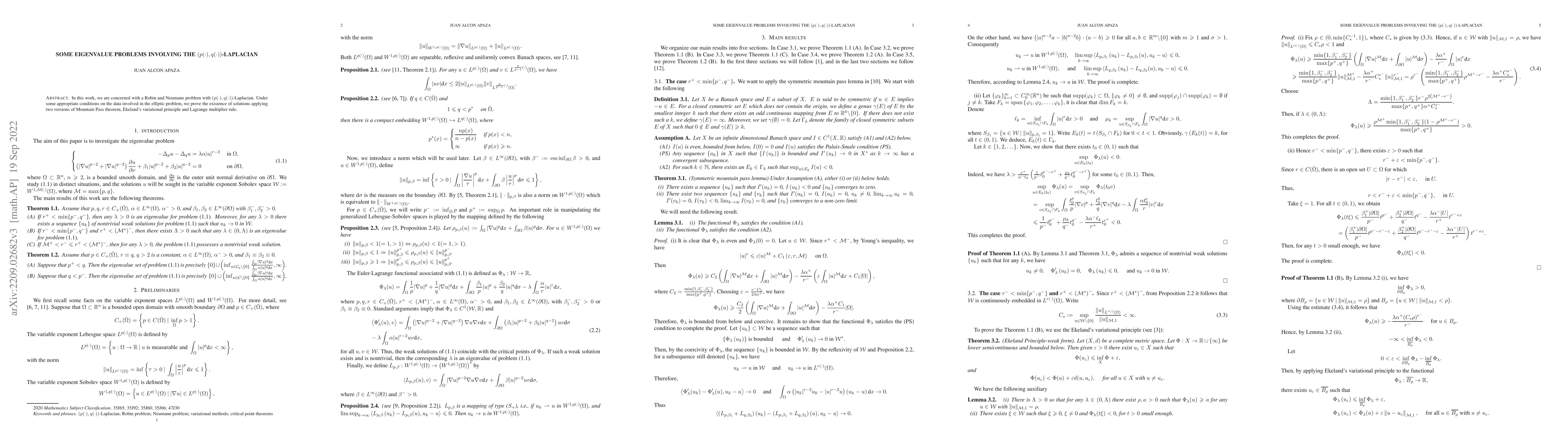 Thumbnail for Some eigenvalue problems involving the (p(x),q(x))-Laplacian