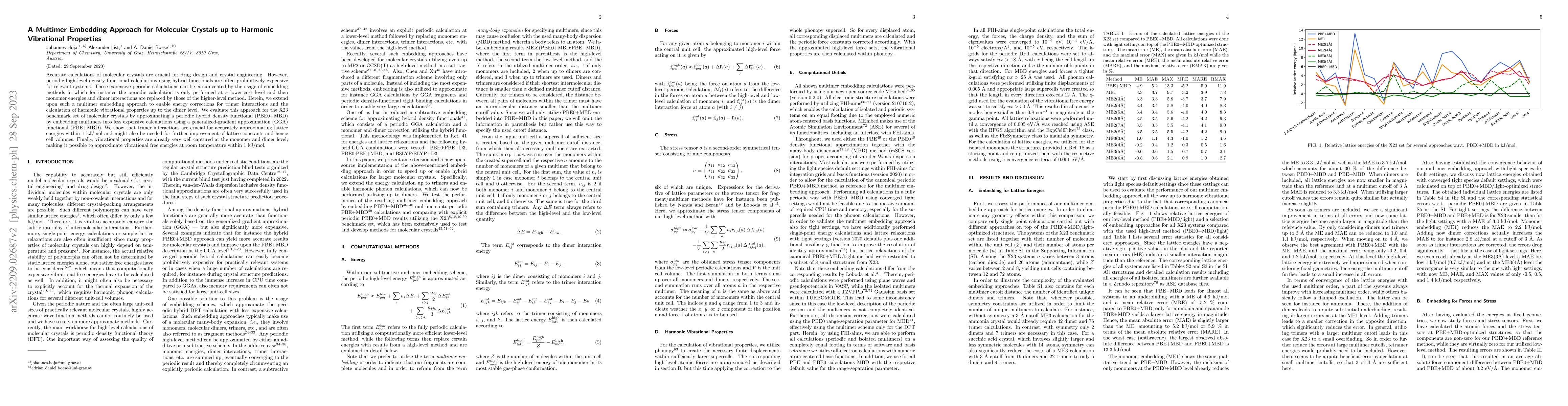 Thumbnail for A Multimer Embedding Approach for Molecular Crystals up to Harmonic
  Vibrational Properties