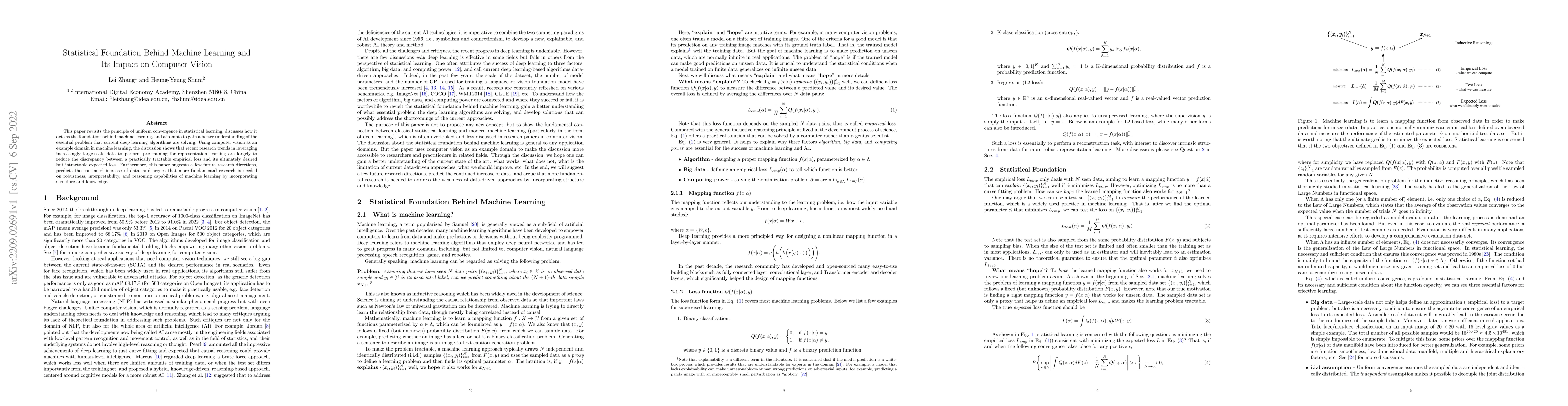 Thumbnail for Statistical Foundation Behind Machine Learning and Its Impact on
  Computer Vision