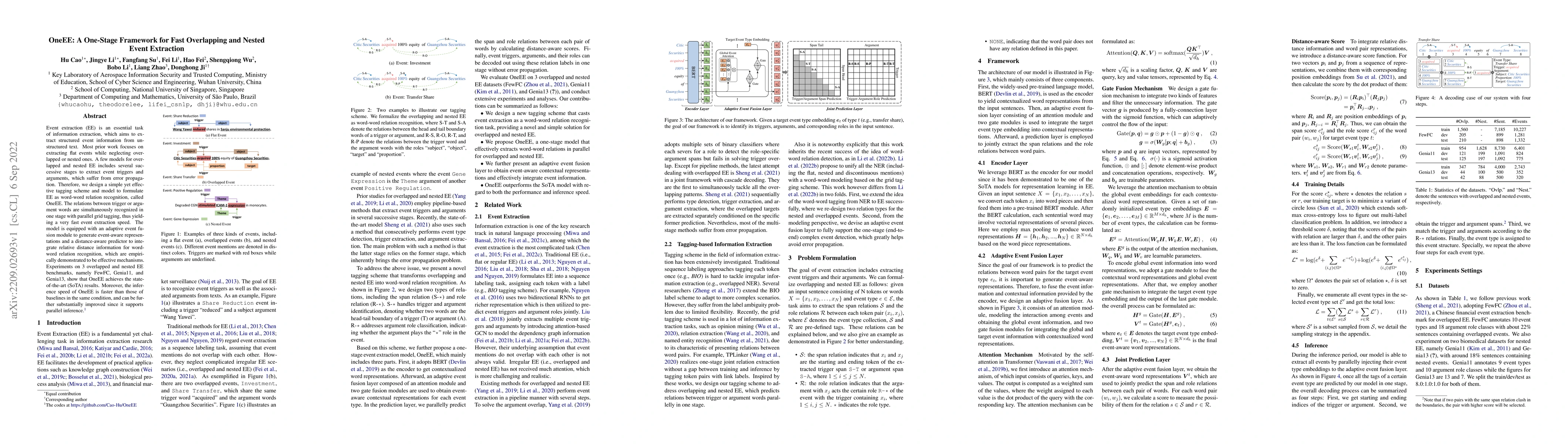 Thumbnail for OneEE: A One-Stage Framework for Fast Overlapping and Nested Event
  Extraction