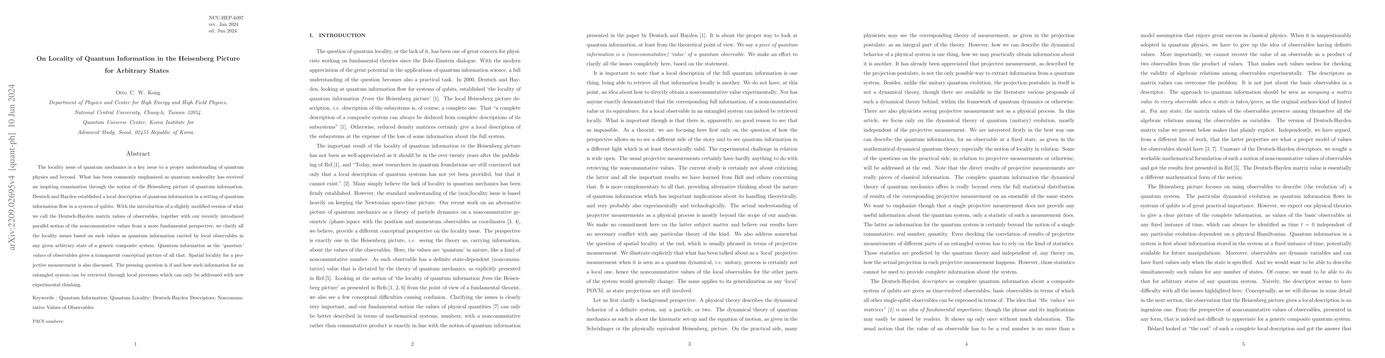 Thumbnail for On Locality of Quantum Information in the Heisenberg Picture for
  Arbitrary States