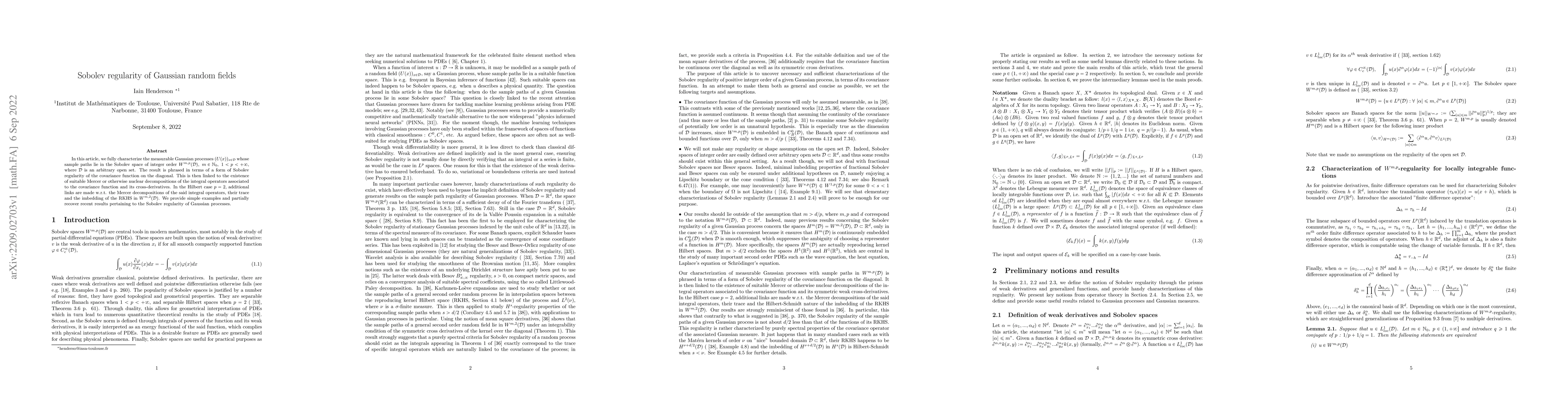 Thumbnail for Sobolev regularity of Gaussian random fields