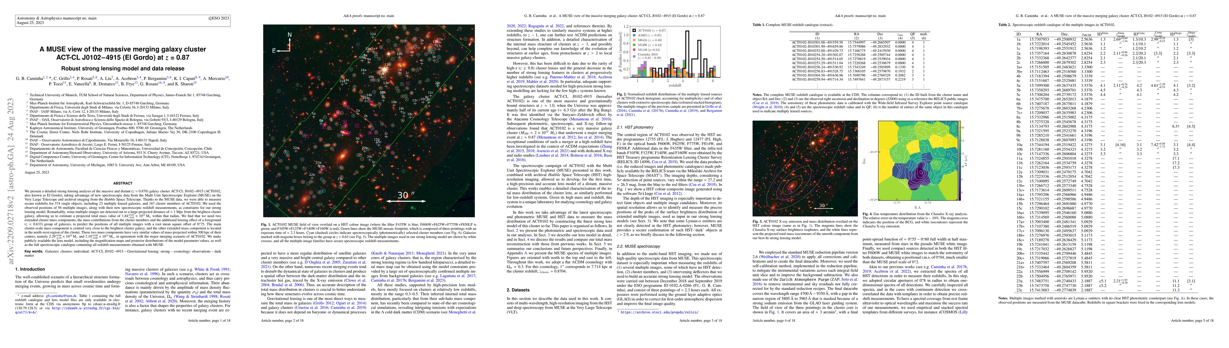 Thumbnail for A MUSE view of the massive merging galaxy cluster ACT-CL J0102-4915 (El
  Gordo) at z = 0.87: robust strong lensing model and data release