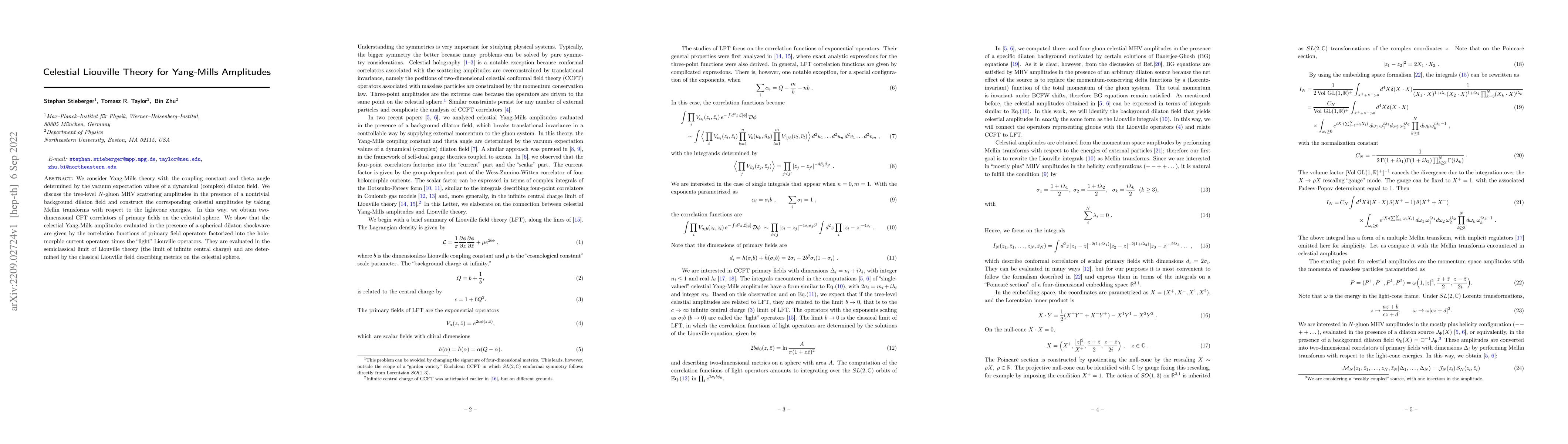 Thumbnail for Celestial Liouville Theory for Yang-Mills Amplitudes