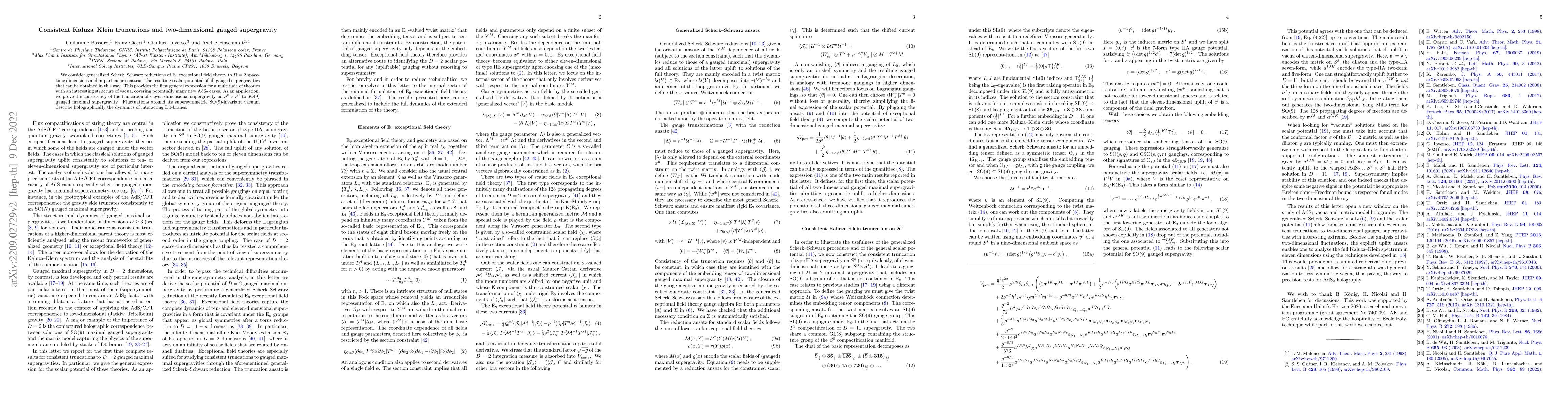 Thumbnail for Consistent Kaluza-Klein truncations and two-dimensional gauged
  supergravity
