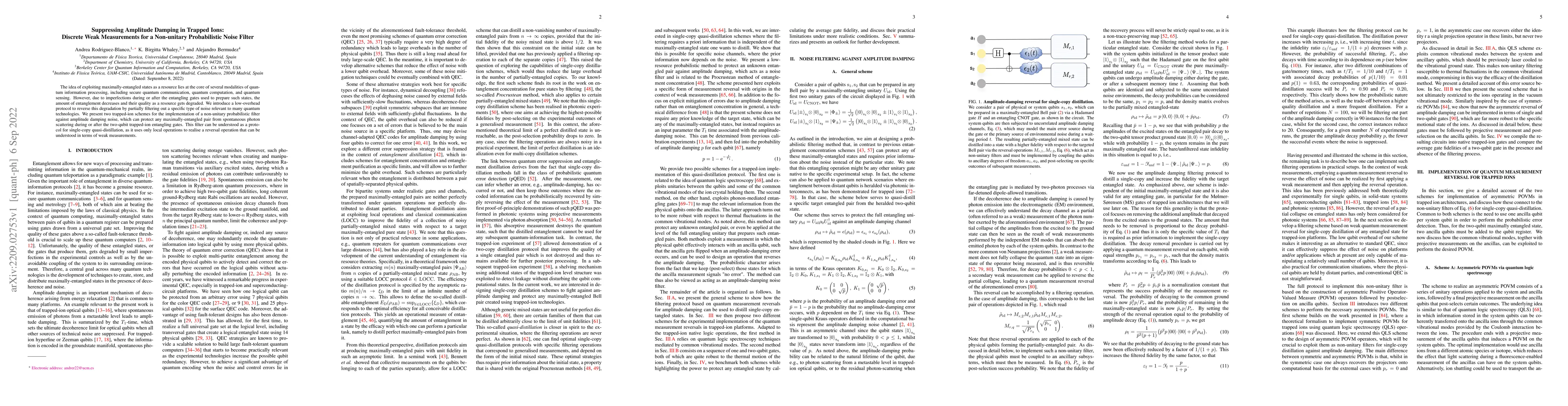 Thumbnail for Suppressing Amplitude Damping in Trapped Ions: Discrete Weak
  Measurements for a Non-unitary Probabilistic Noise Filter
