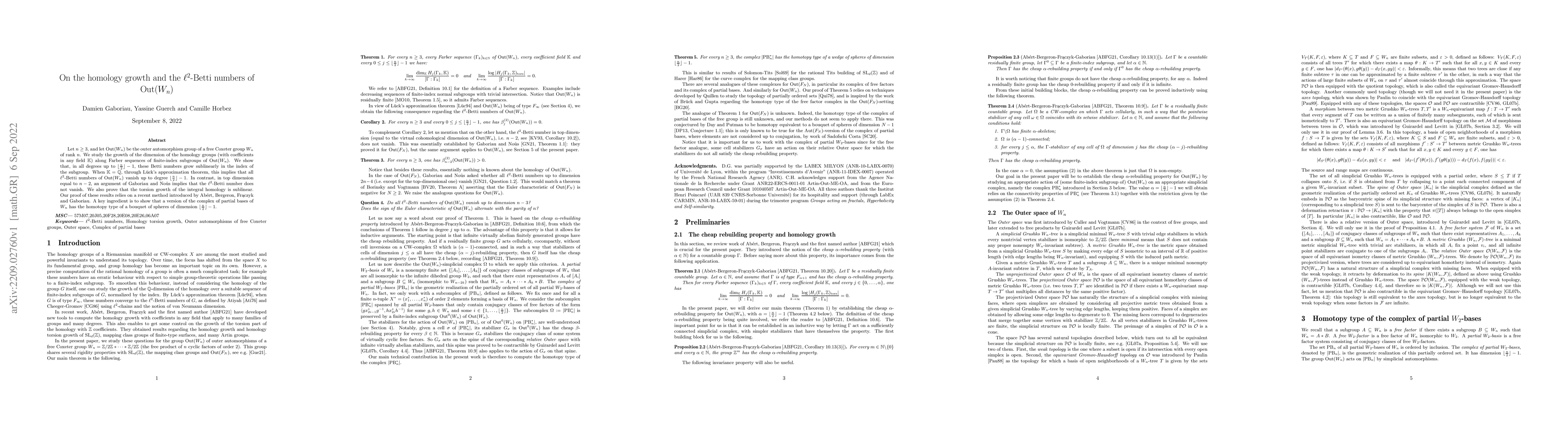 Thumbnail for On the homology growth and the $\ell^2$-Betti numbers of
  $\mathrm{Out}(W_n)$