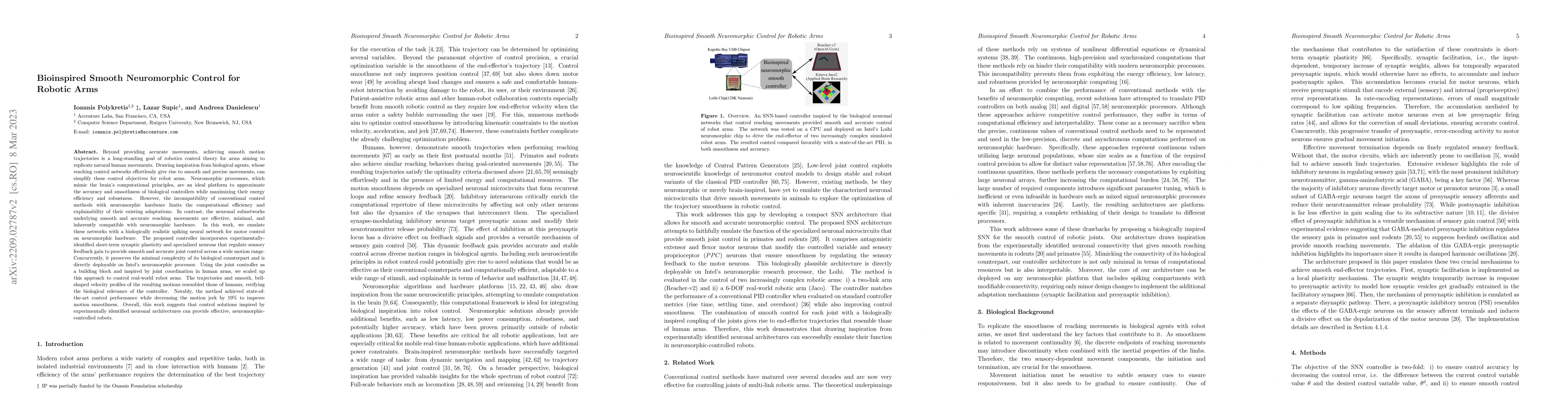 Thumbnail for Bioinspired Smooth Neuromorphic Control for Robotic Arms