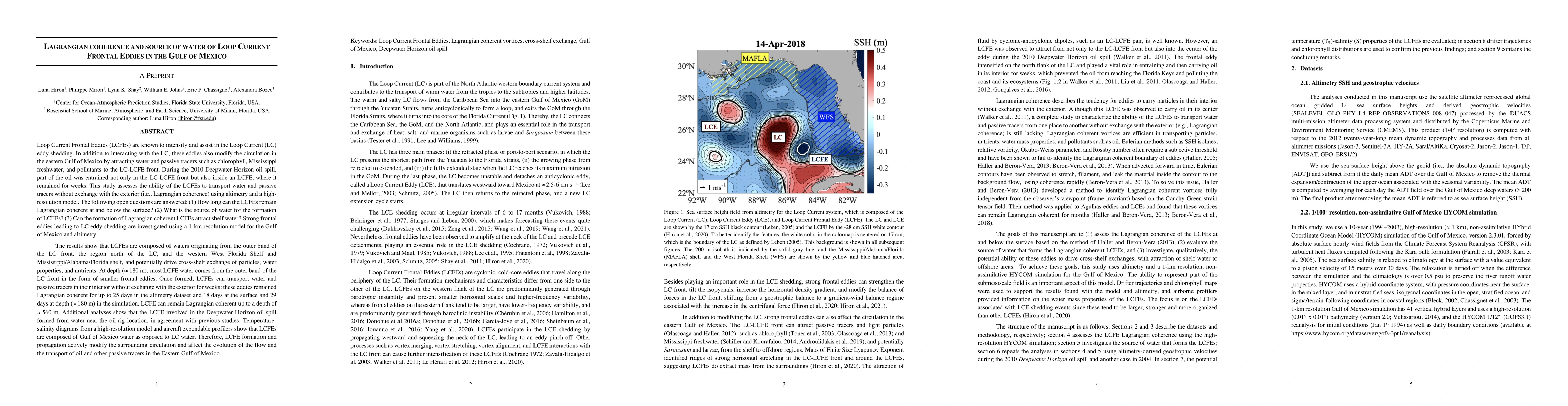 Thumbnail for Lagrangian coherence and source of water of Loop Current Frontal Eddies
  in the Gulf of Mexico