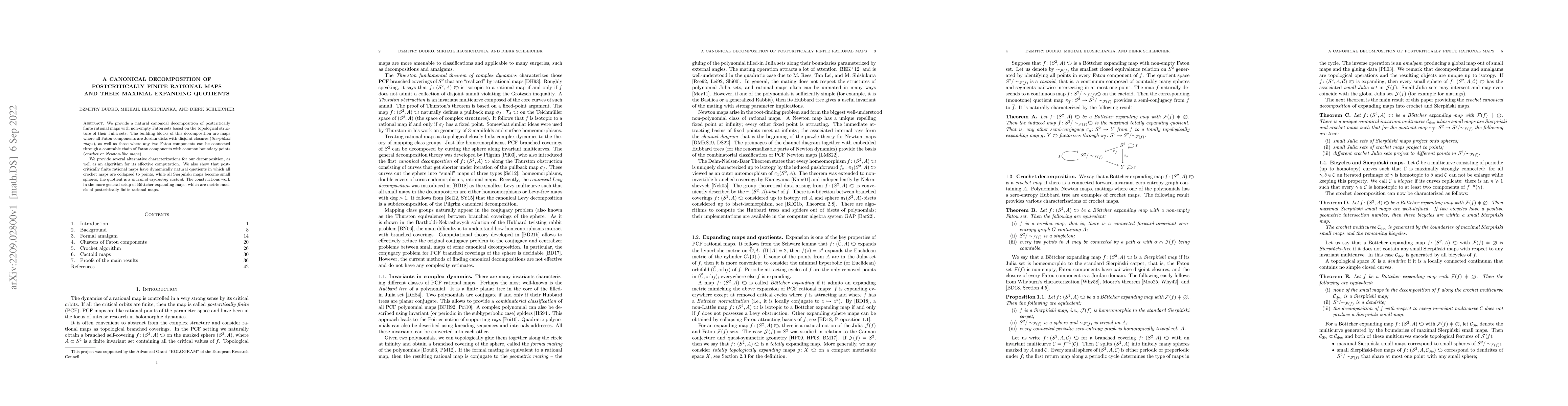 Thumbnail for A canonical decomposition of postcritically finite rational maps and
  their maximal expanding quotients