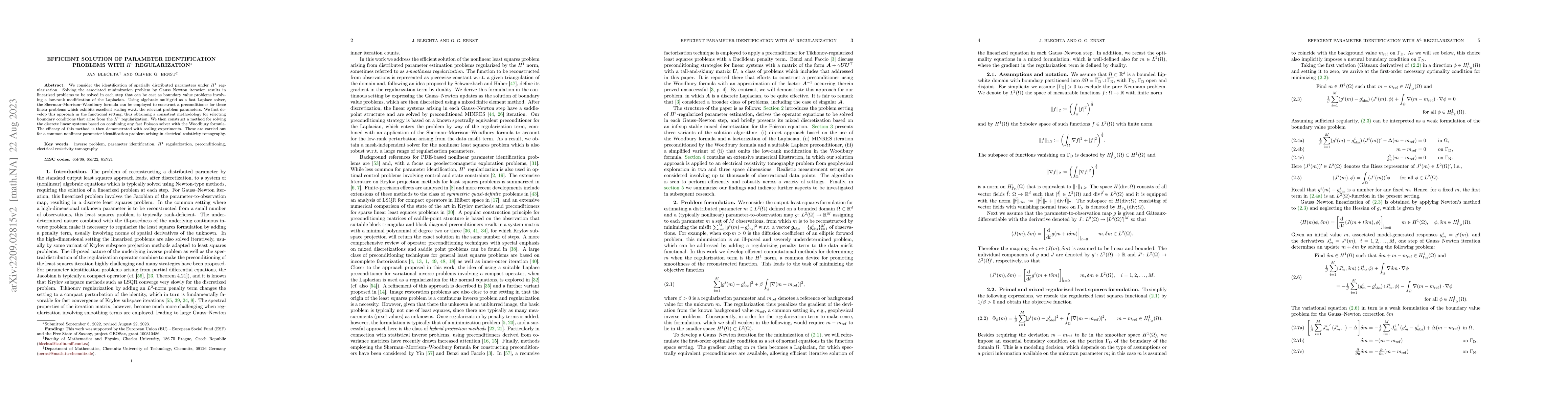 Thumbnail for Efficient solution of parameter identification problems with $H^1$
  regularization