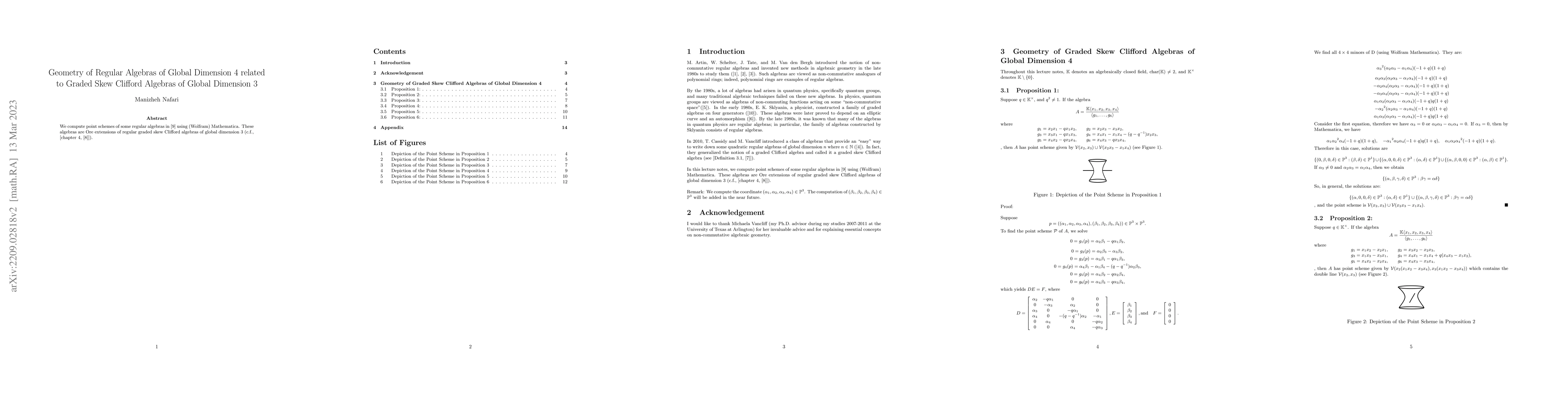 Thumbnail for Geometry of Regular Algebras of Global Dimension 4 related to Graded
  Skew Clifford Algebras of Global Dimension 3