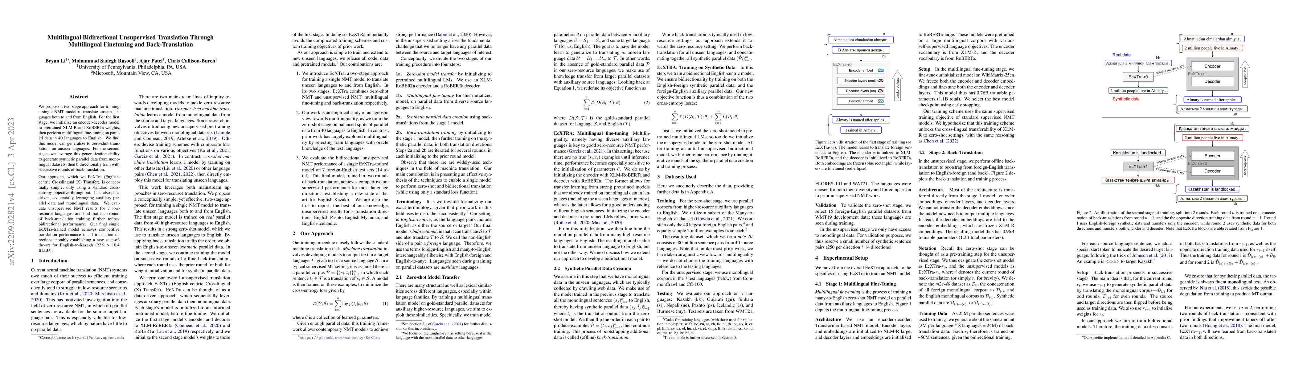 Thumbnail for Multilingual Bidirectional Unsupervised Translation Through Multilingual
  Finetuning and Back-Translation