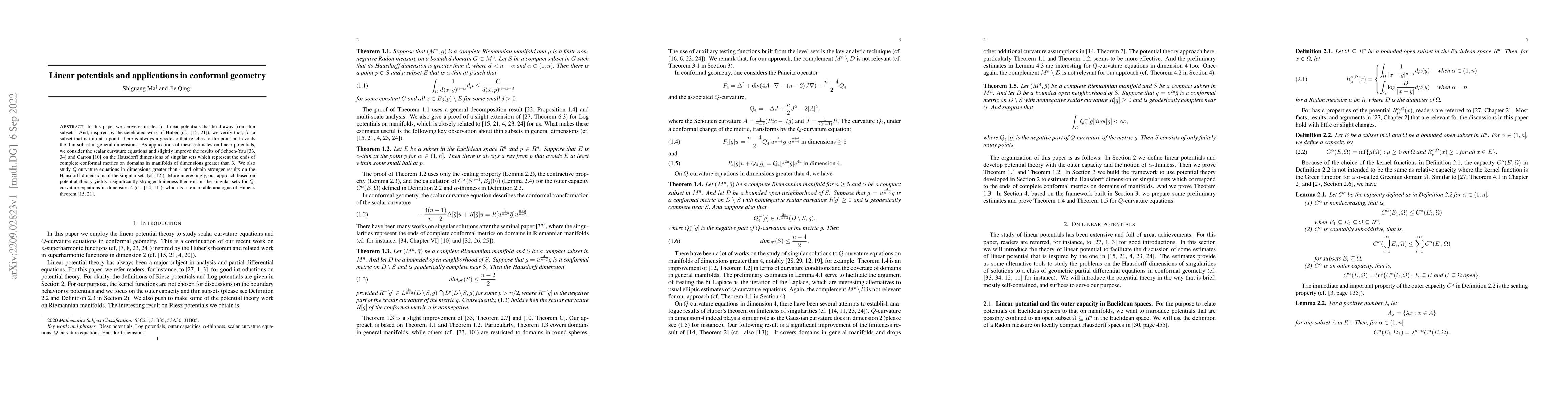 Thumbnail for Linear potentials and applications in conformal geometry