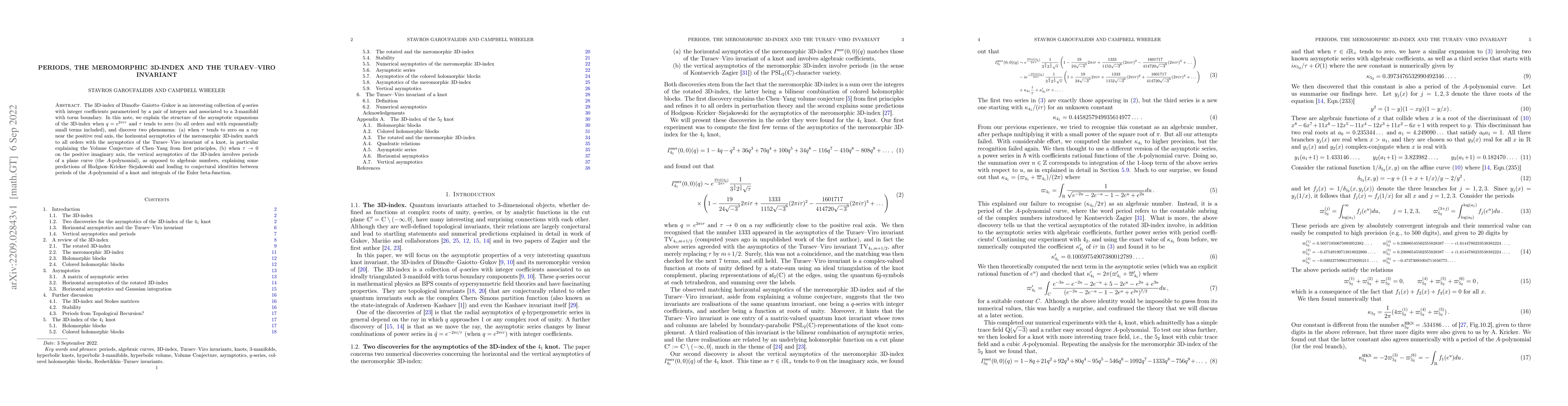 Thumbnail for Periods, the meromorphic 3D-index and the Turaev--Viro invariant