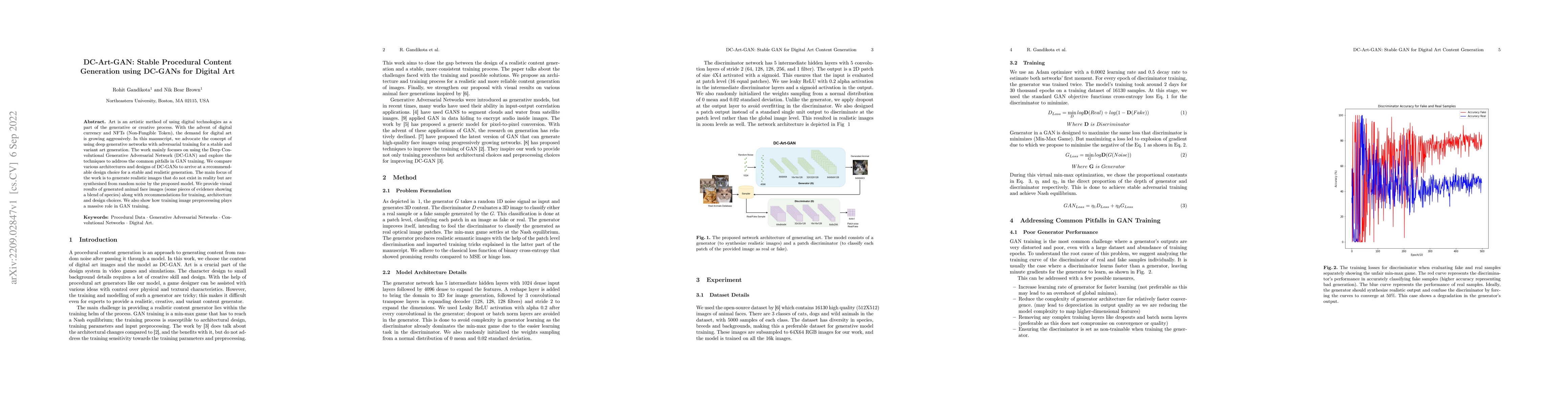Thumbnail for DC-Art-GAN: Stable Procedural Content Generation using DC-GANs for
  Digital Art