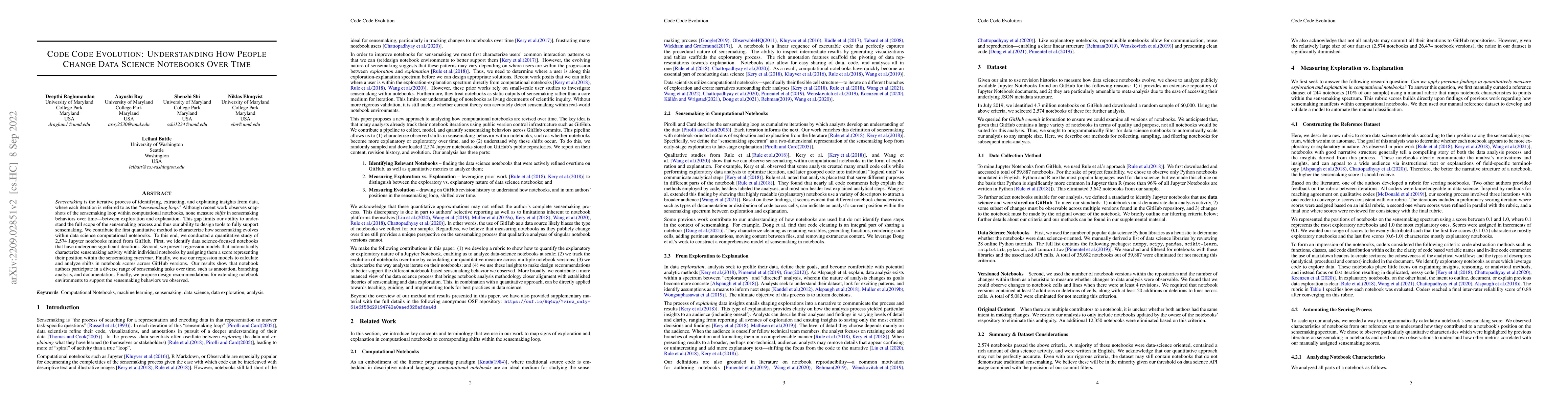 Thumbnail for Code Code Evolution: Understanding How People Change Data Science
  Notebooks Over Time