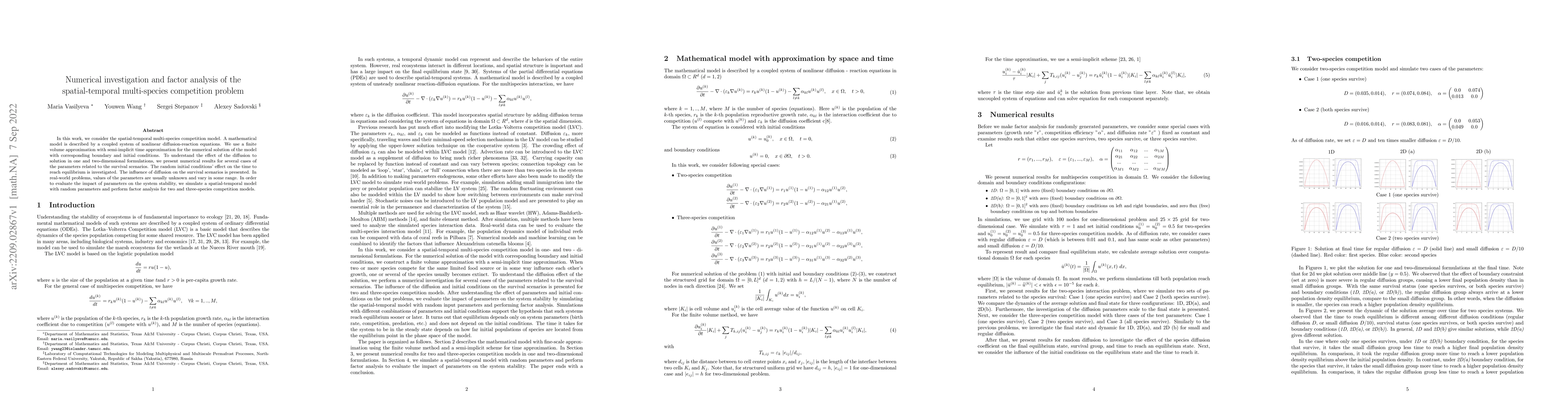 Thumbnail for Numerical investigation and factor analysis of the spatial-temporal
  multi-species competition problem